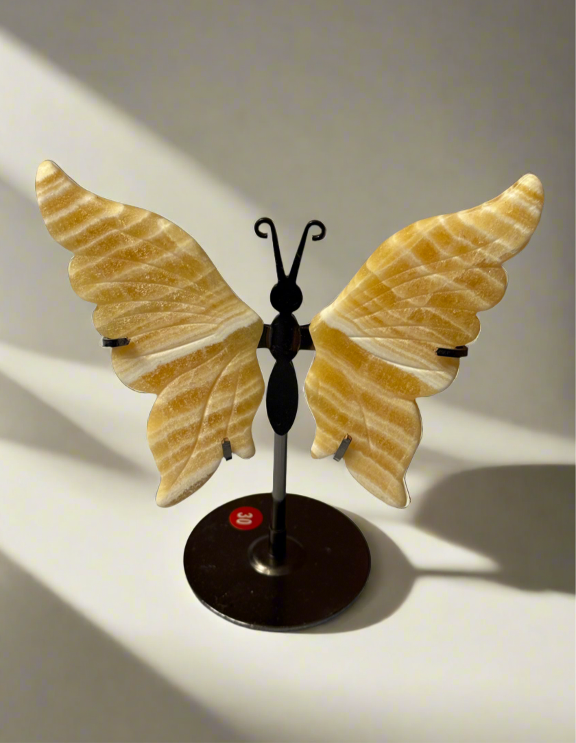 Orange Calcite Wings on stand