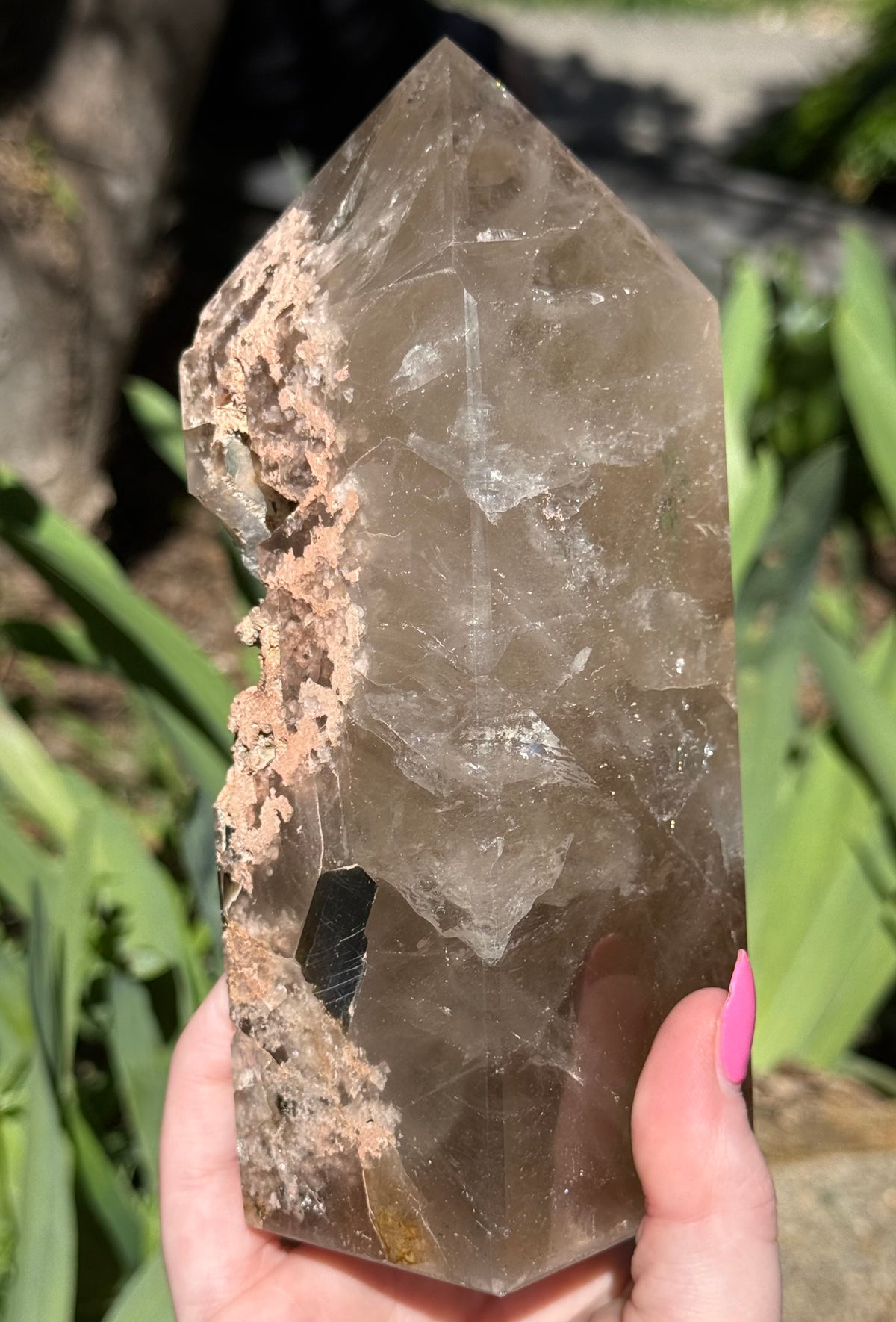 Smokey Quartz Tower with Green Tourmaline