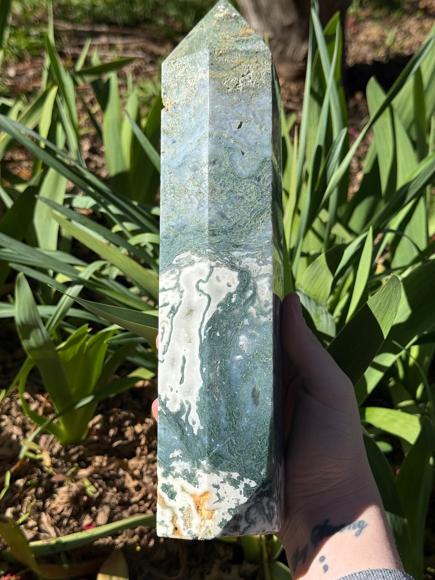 XL Moss Agate Druzy Tower