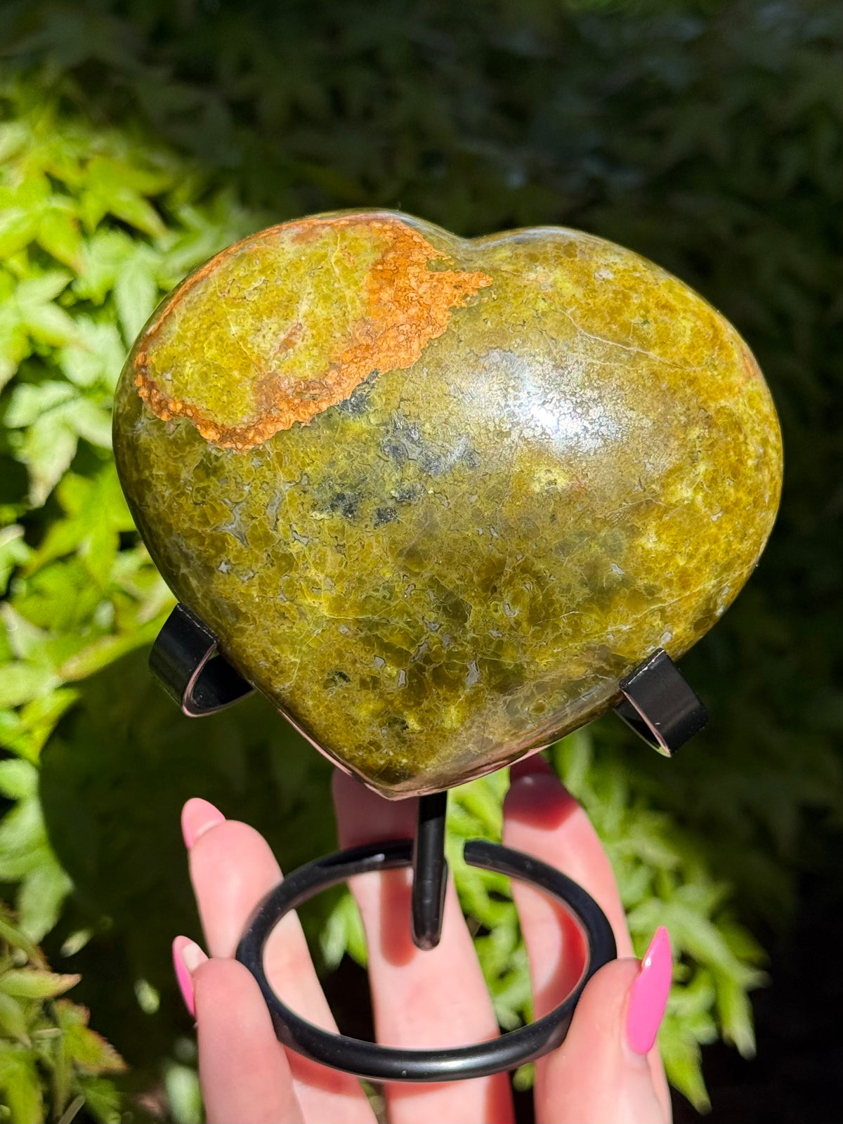 Green Opal Heart on Stand