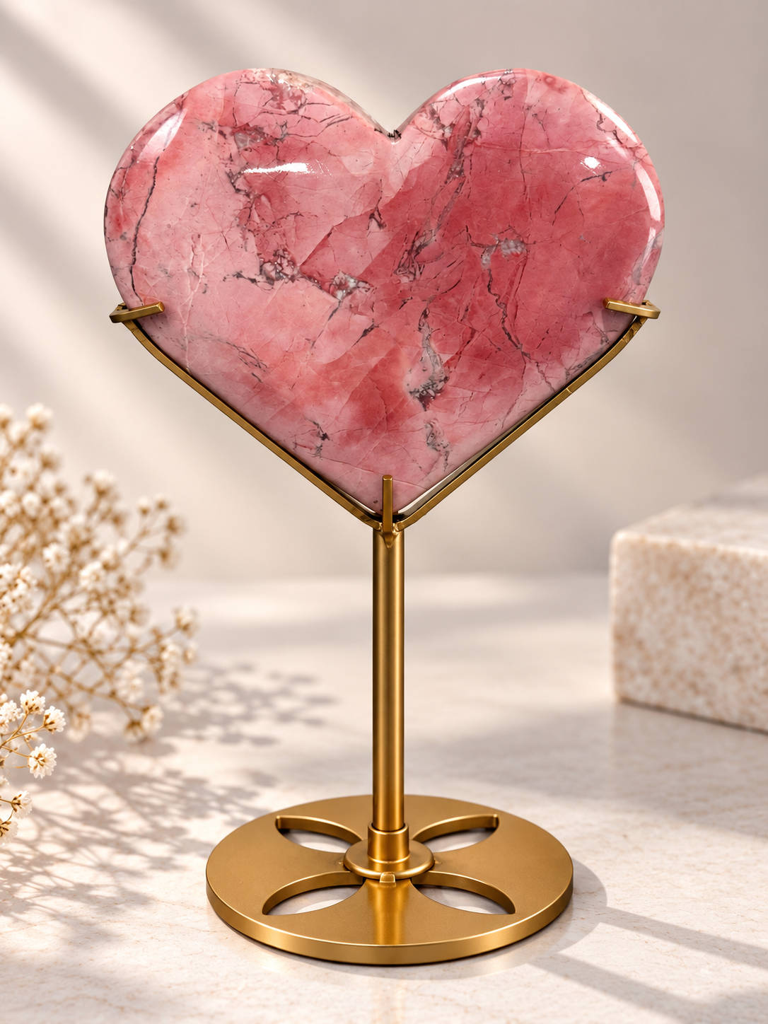 Pink Petrified Wood Heart on Custom Stand
