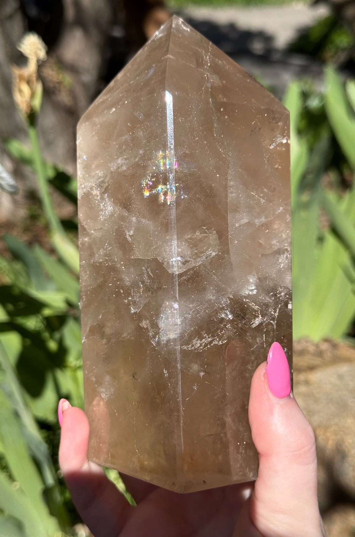 Smokey Quartz Tower with Green Tourmaline