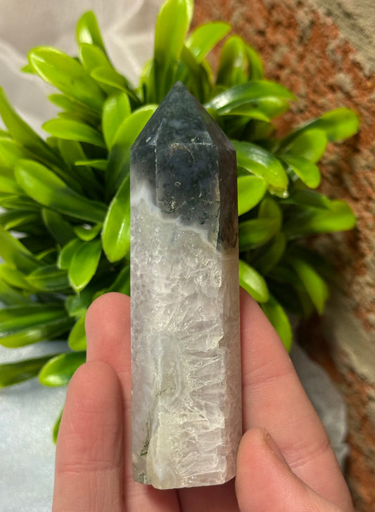 Moss Agate with Amethyst Point