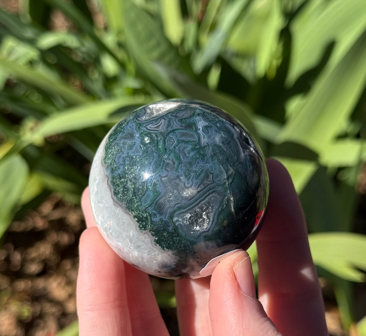 Moss Agate with Calcite Sphere