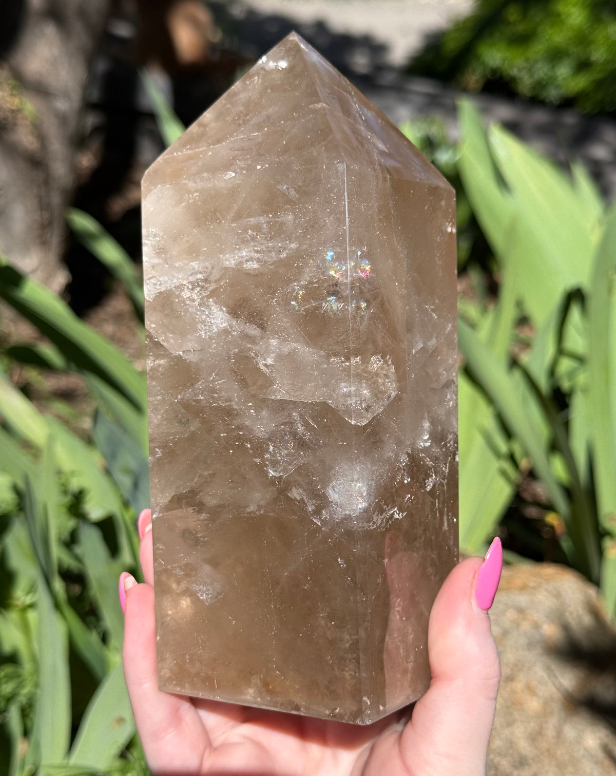 Smokey Quartz Tower with Green Tourmaline