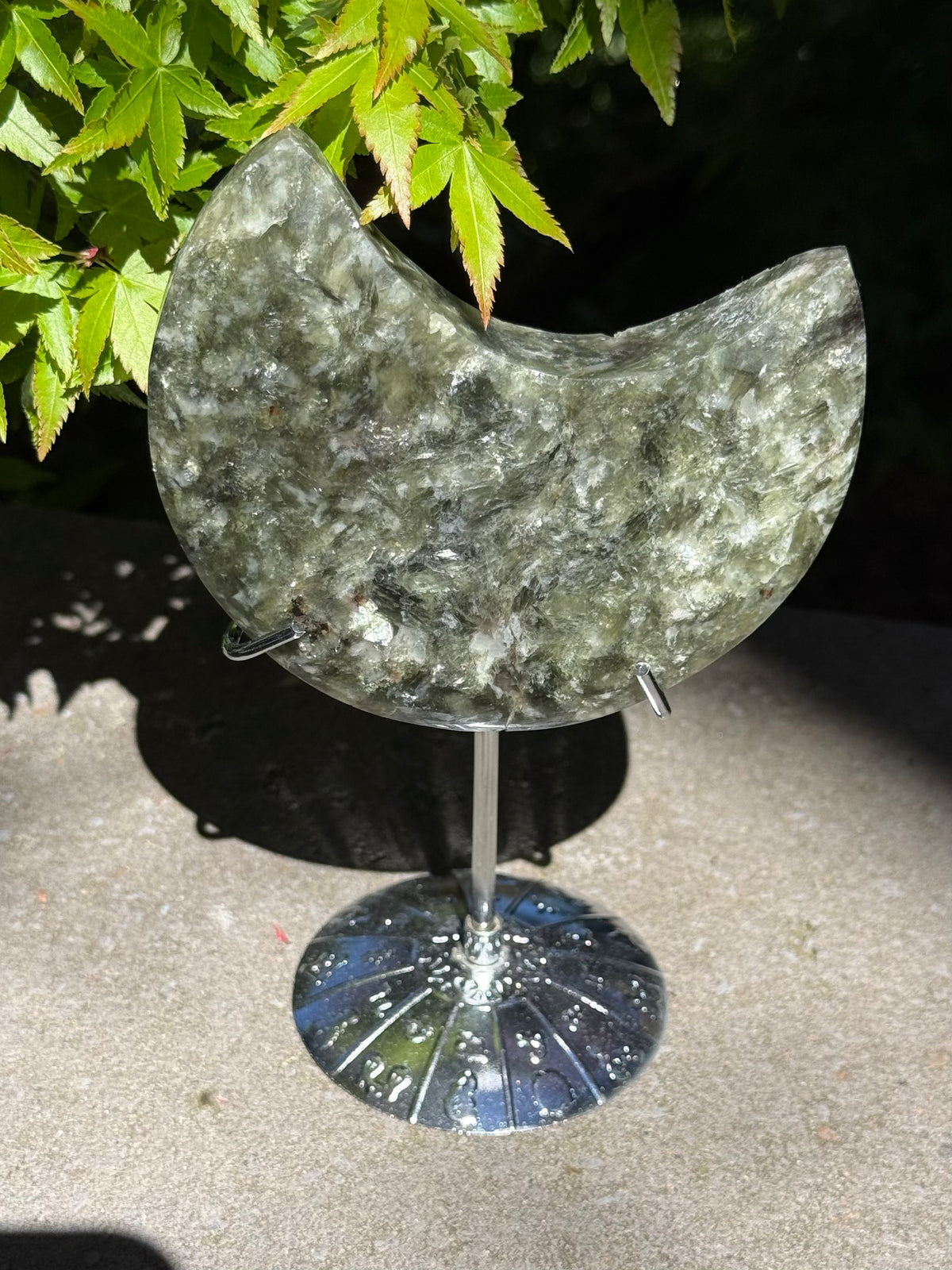 Green Mica Moon on Stand