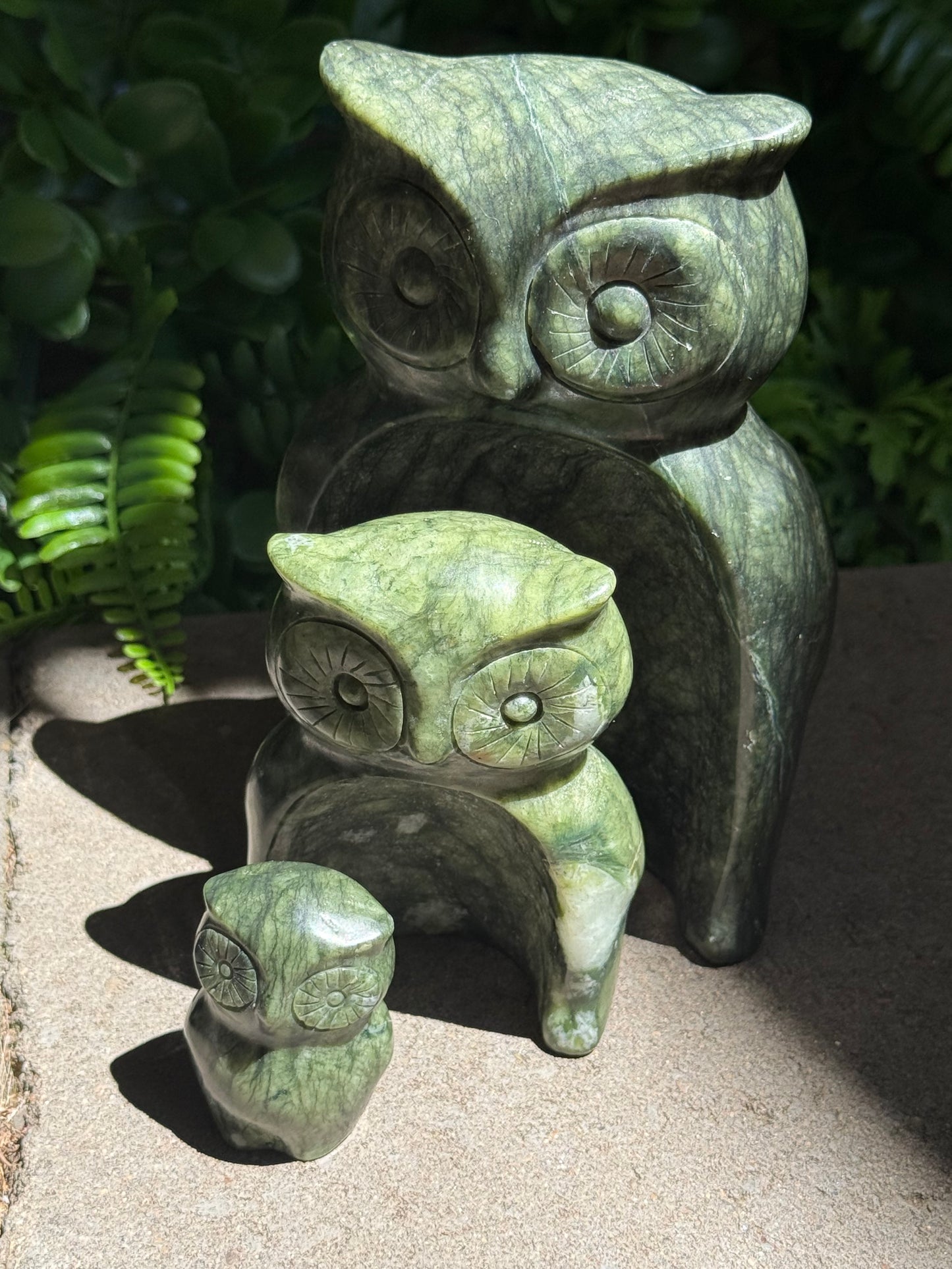 Green Jade Owl 3pc set (small and large)