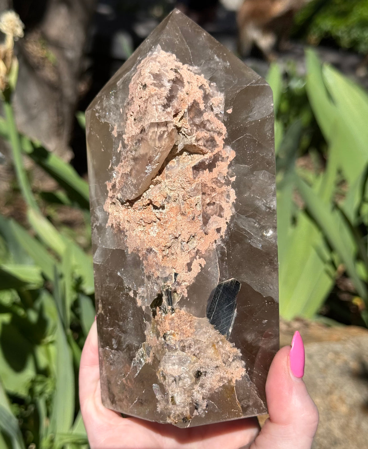 Smokey Quartz Tower with Green Tourmaline