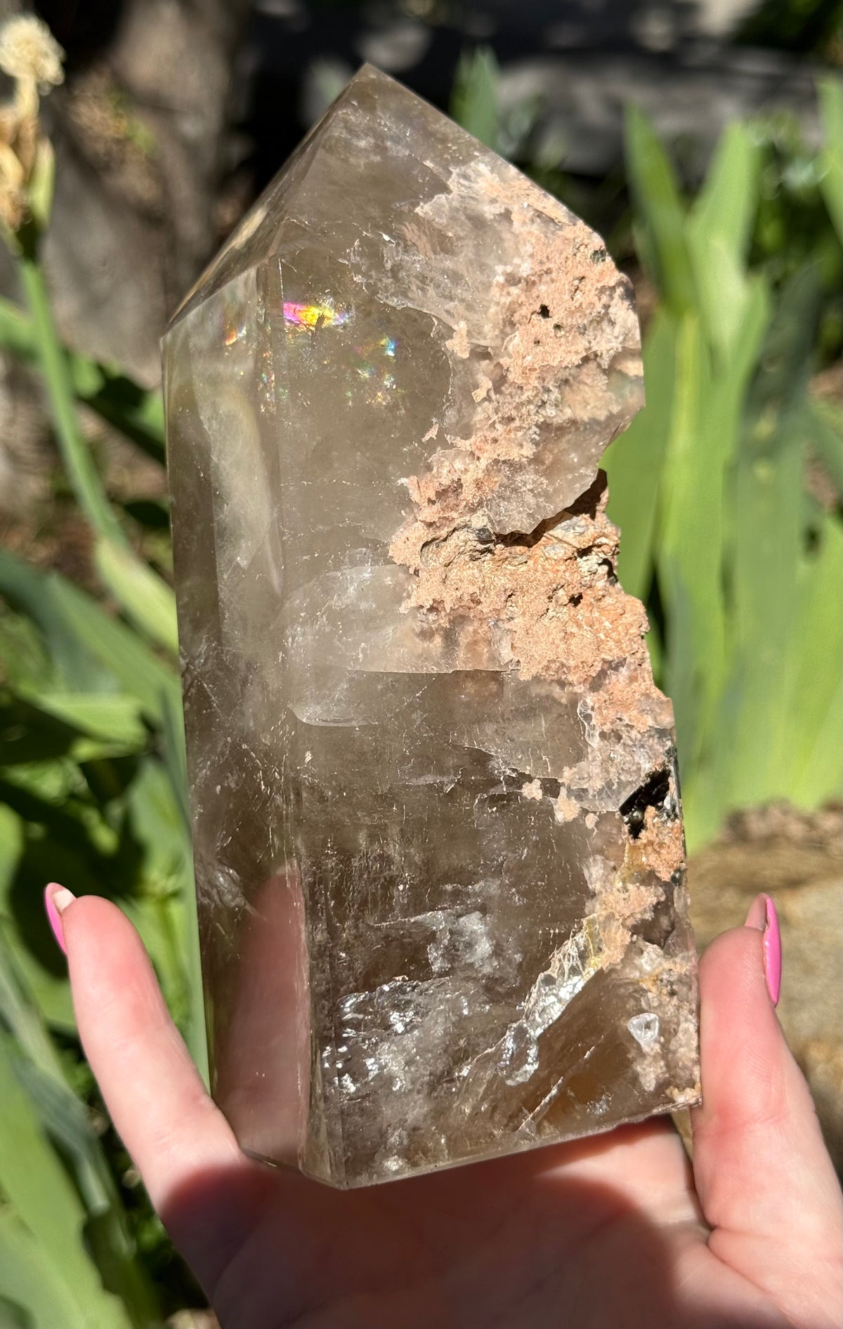 Smokey Quartz Tower with Green Tourmaline