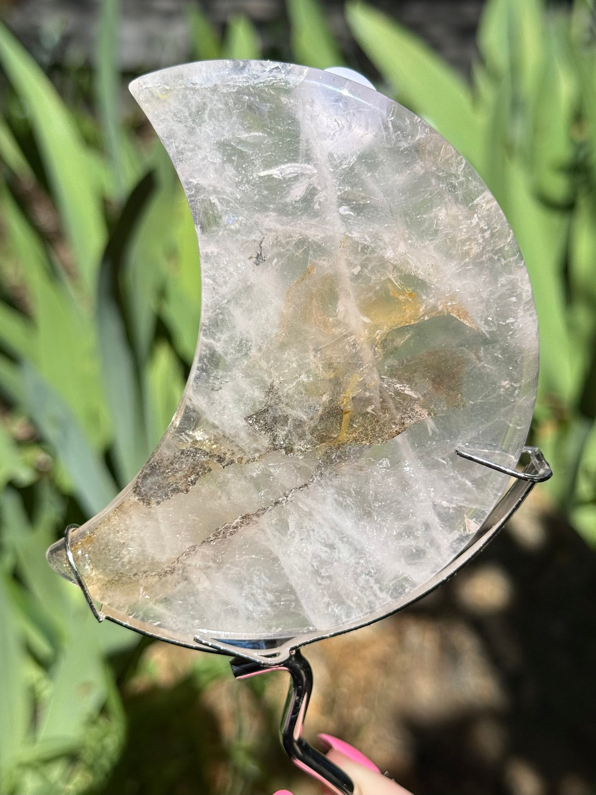 Dendritic Rose Quartz Moons on Stand