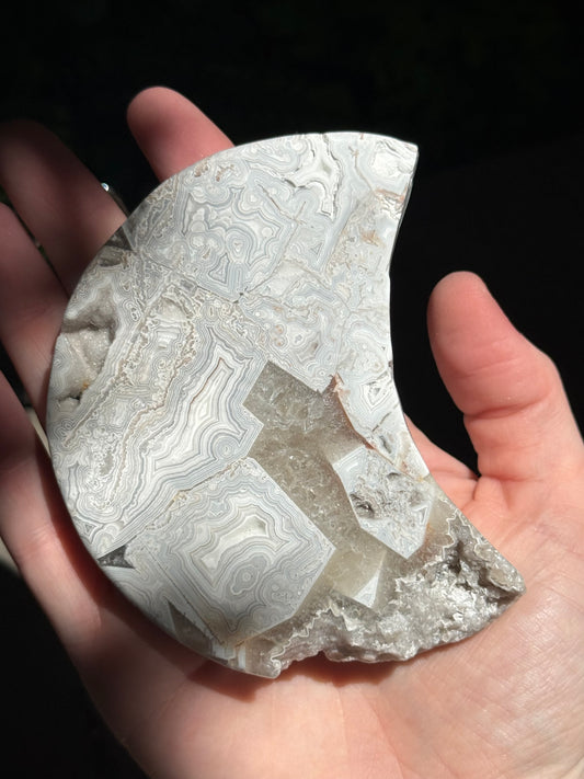 White Mexican Crazy Lace Moon on stand