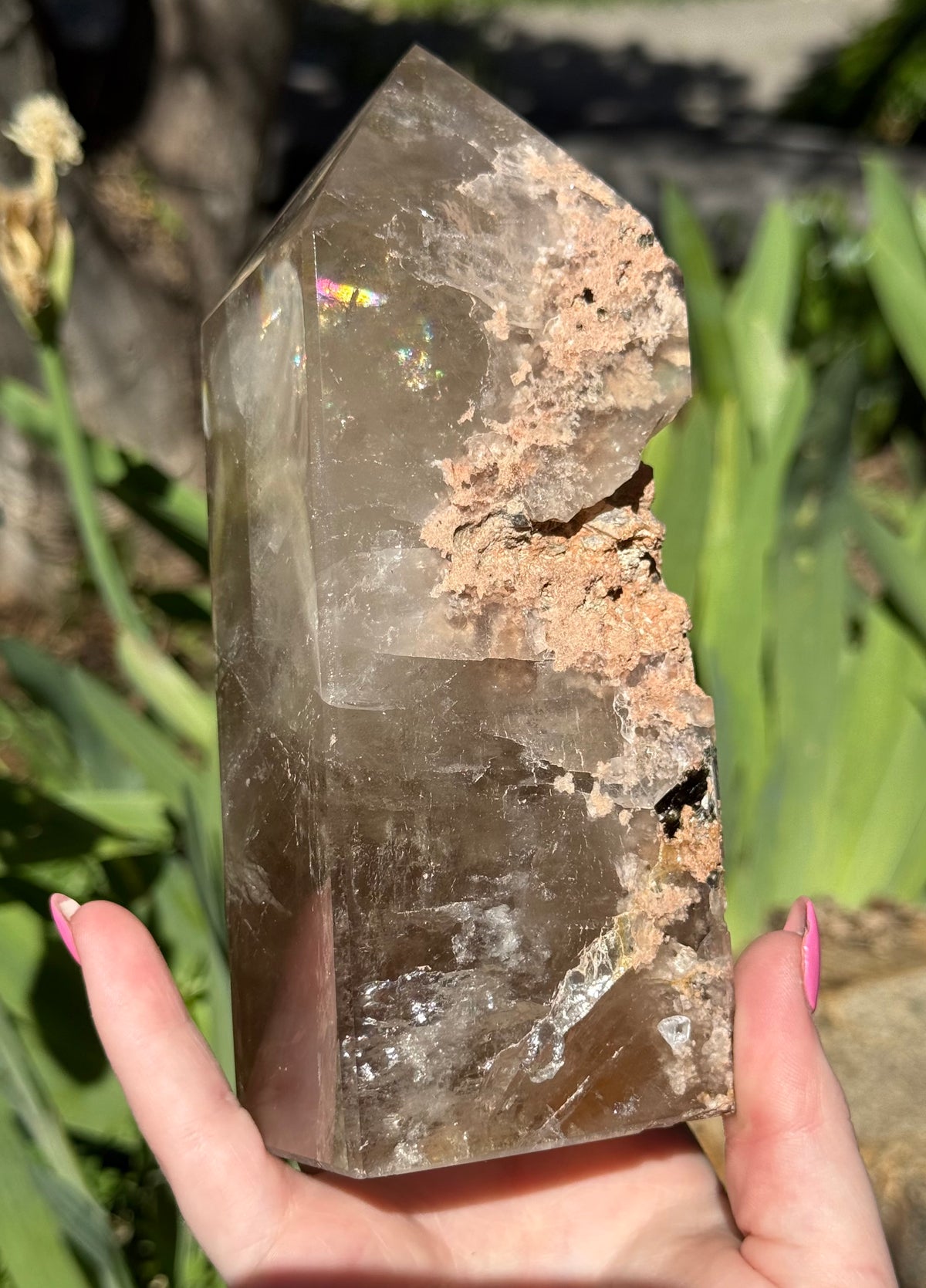 Smokey Quartz Tower with Green Tourmaline