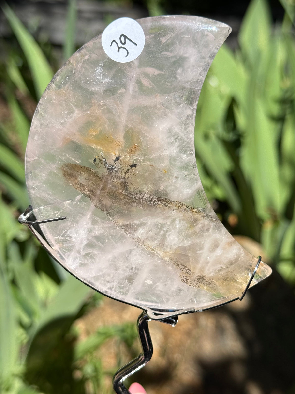 Dendritic Rose Quartz Moons on Stand