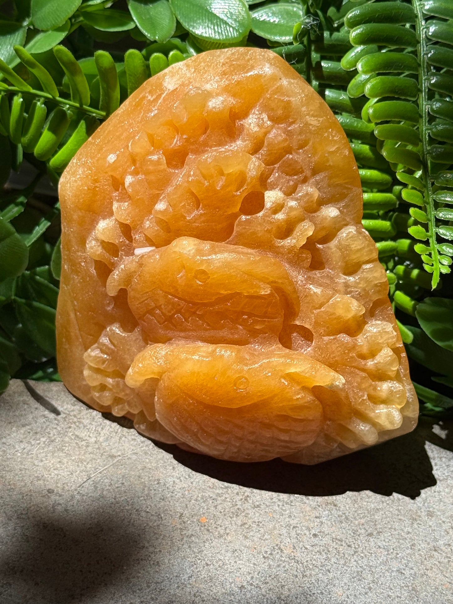 Orange Calcite Fish Carving