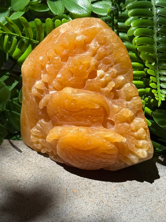 Orange Calcite Fish Carving