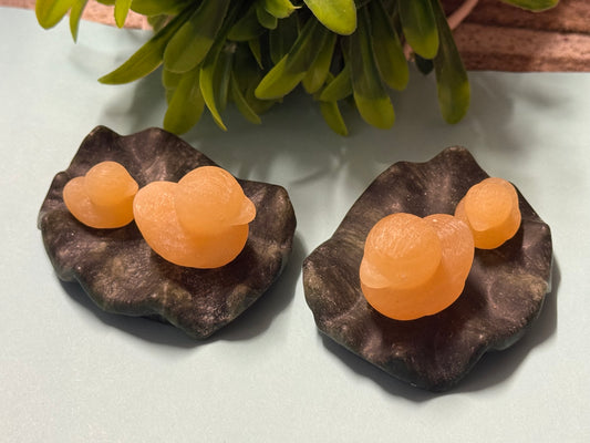 Calcite Ducks on Jade Leaf