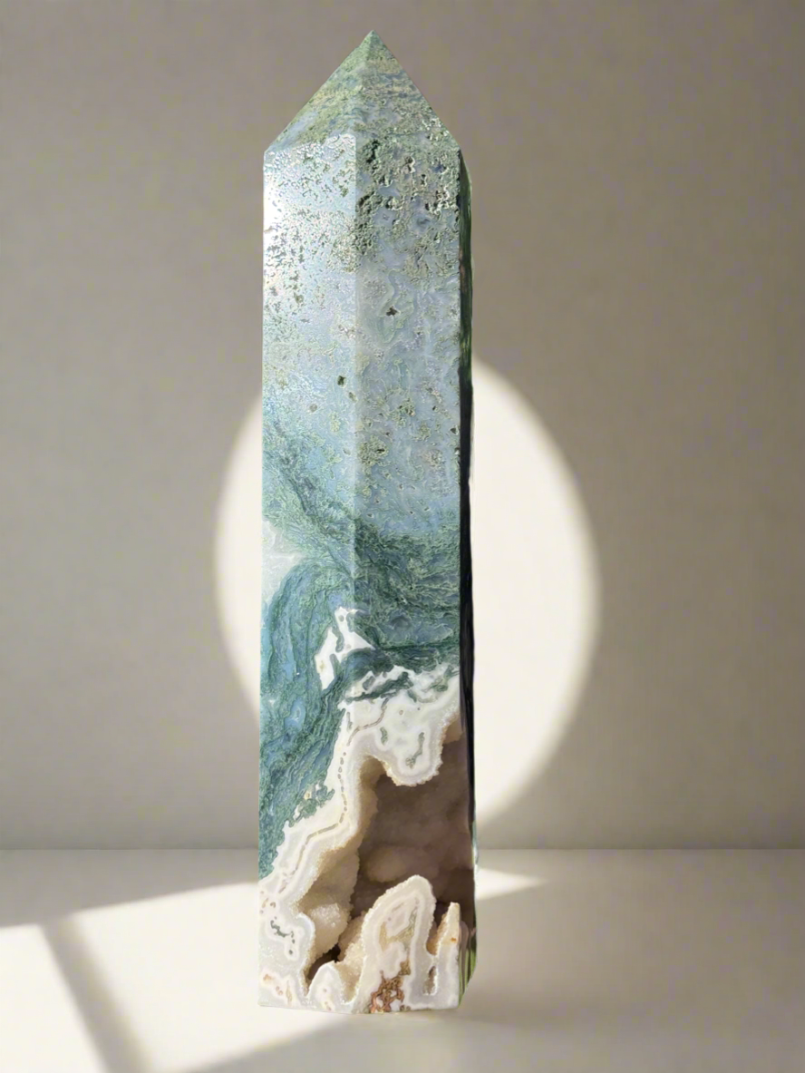 XL Moss Agate Druzy Tower