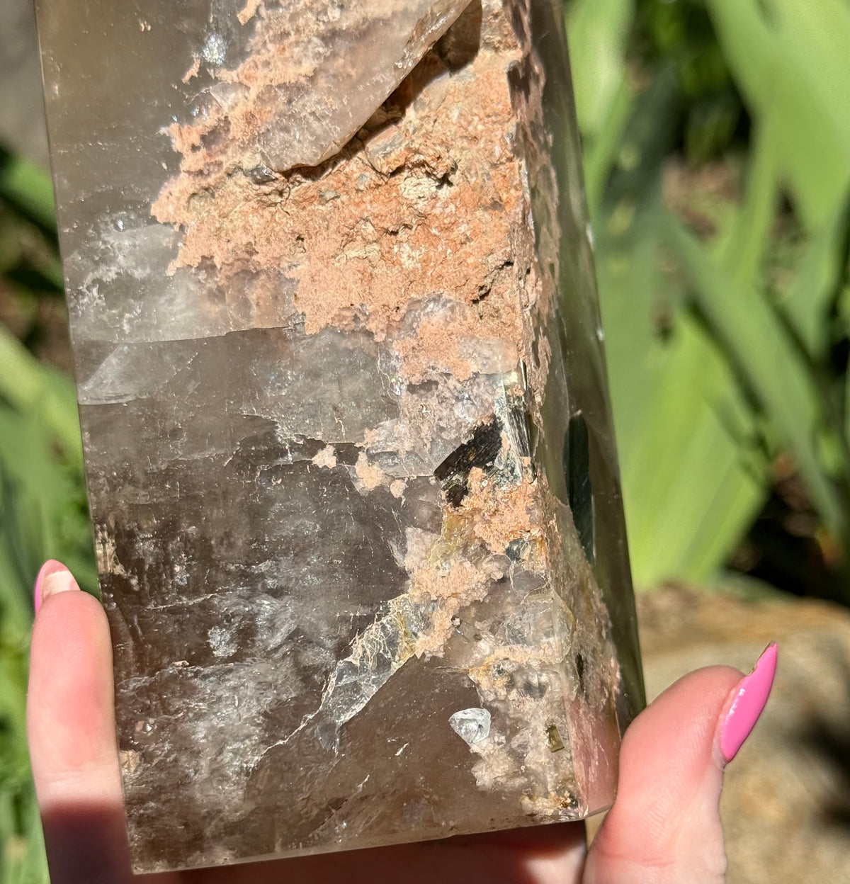 Smokey Quartz Tower with Green Tourmaline