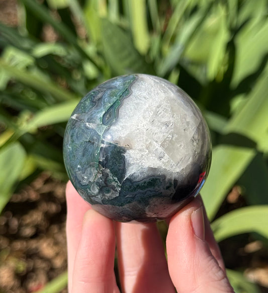 Moss Agate with Calcite Sphere