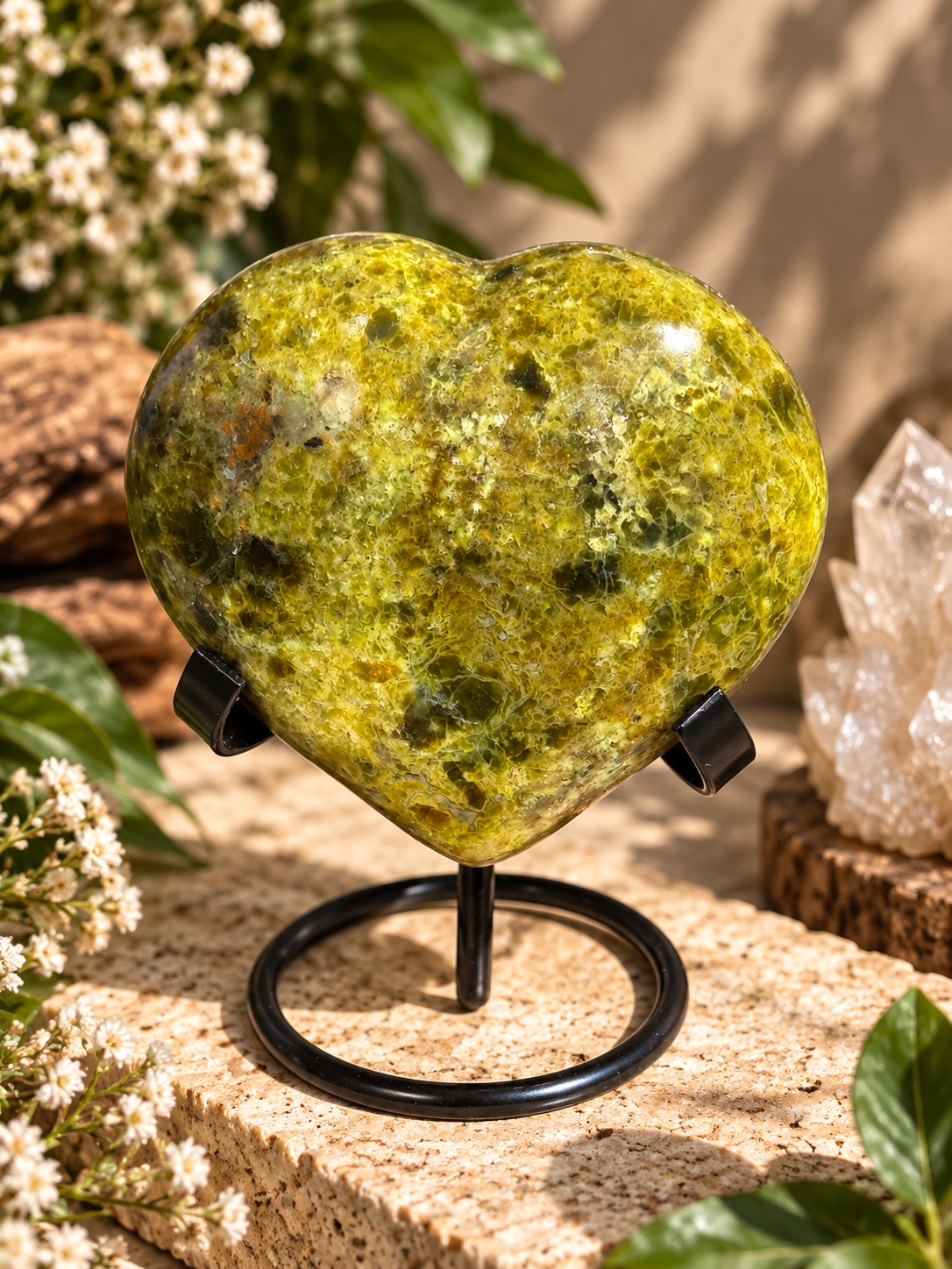 Green Opal Heart on Stand