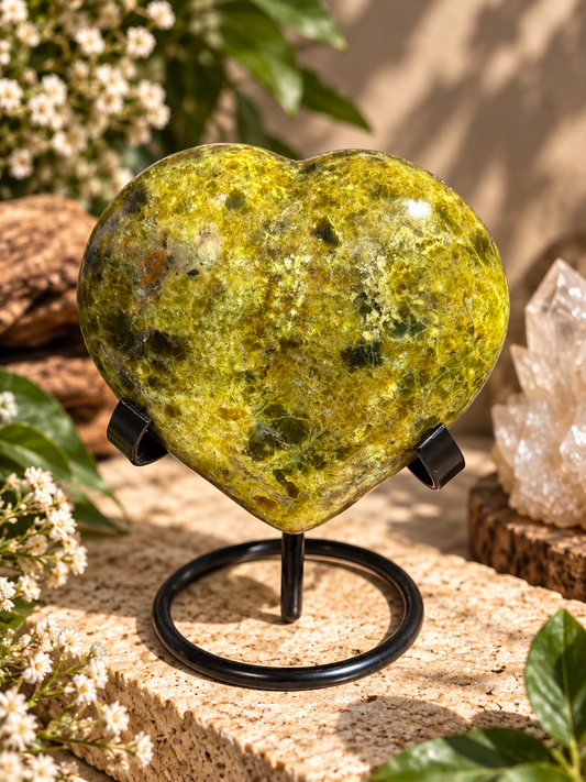 Green Opal Heart on Stand