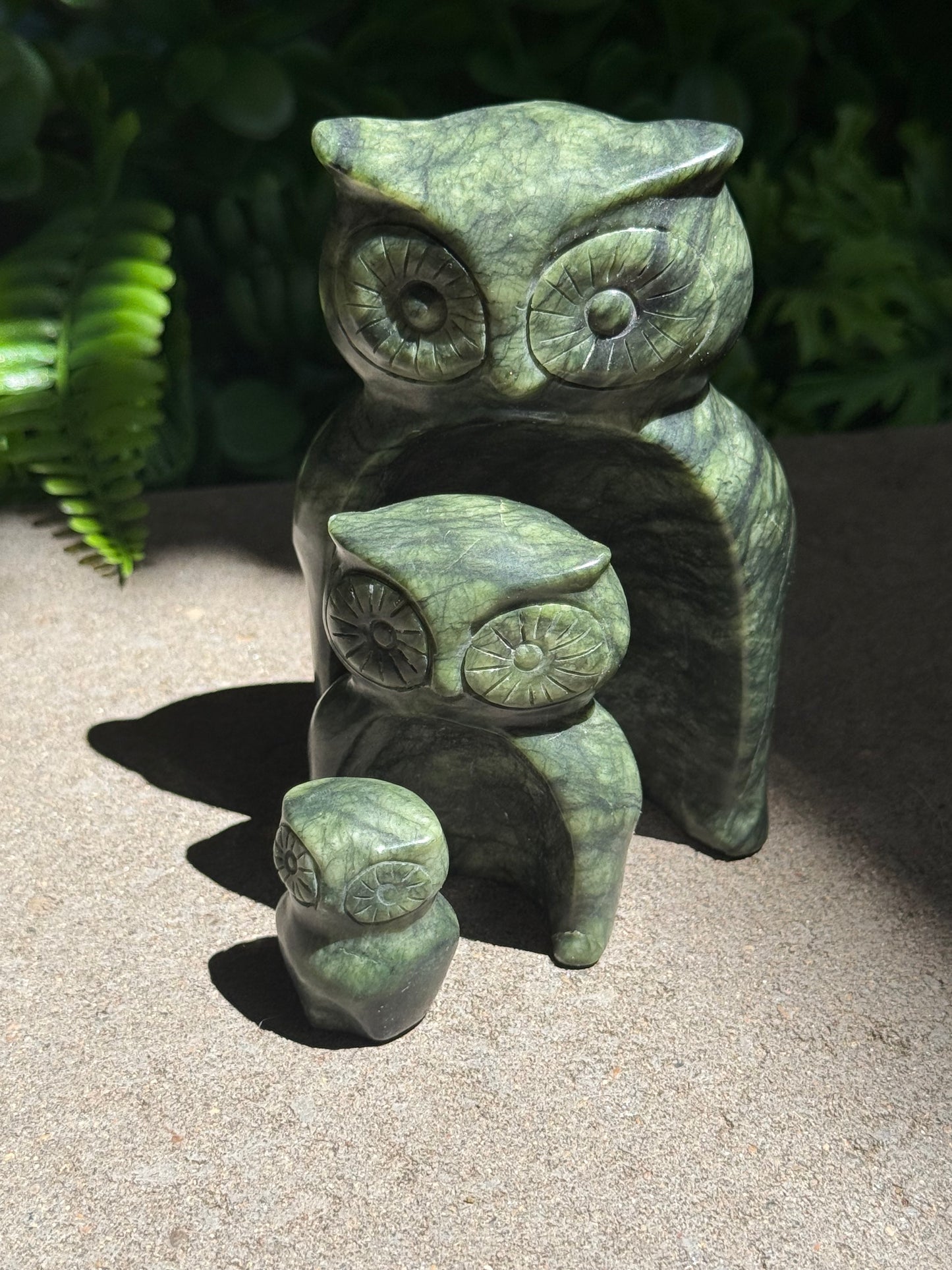 Green Jade Owl 3pc set (small and large)