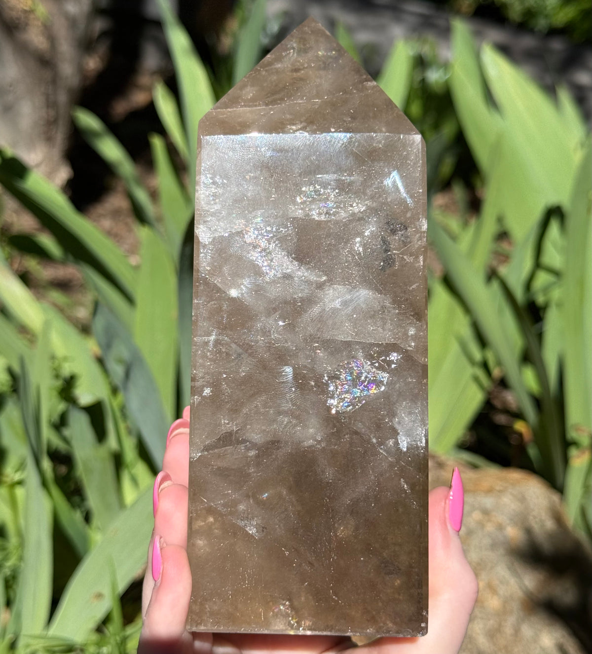 Smokey Quartz Tower with Green Tourmaline