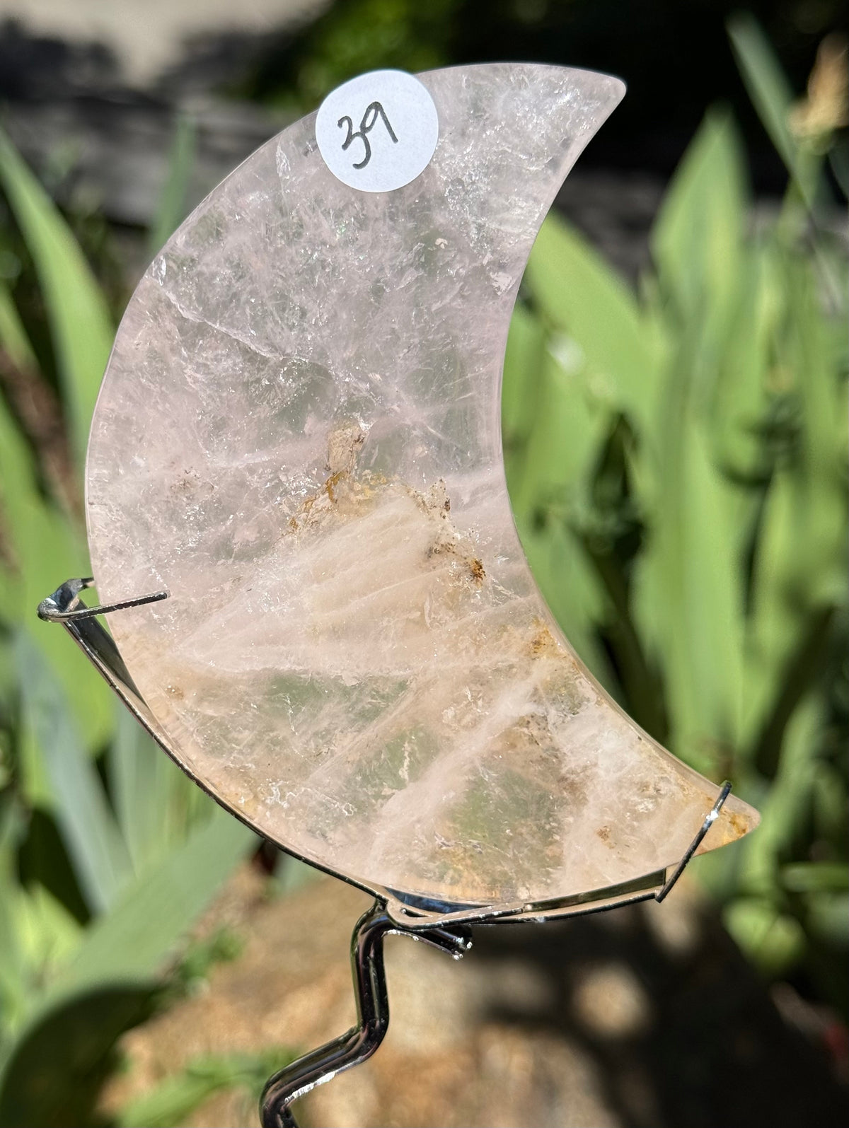 Dendritic Rose Quartz Moons on Stand