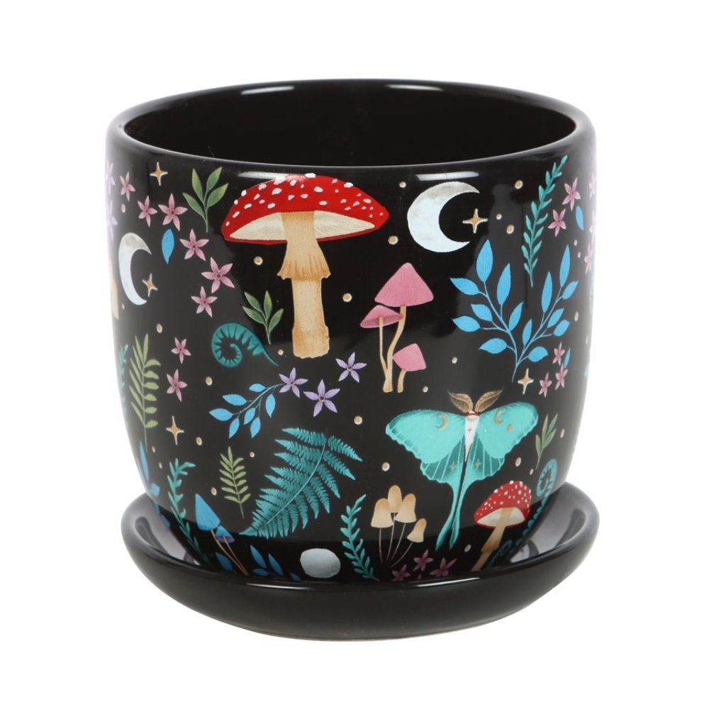 Dark Forest Ceramic Plant Pot with Saucer
