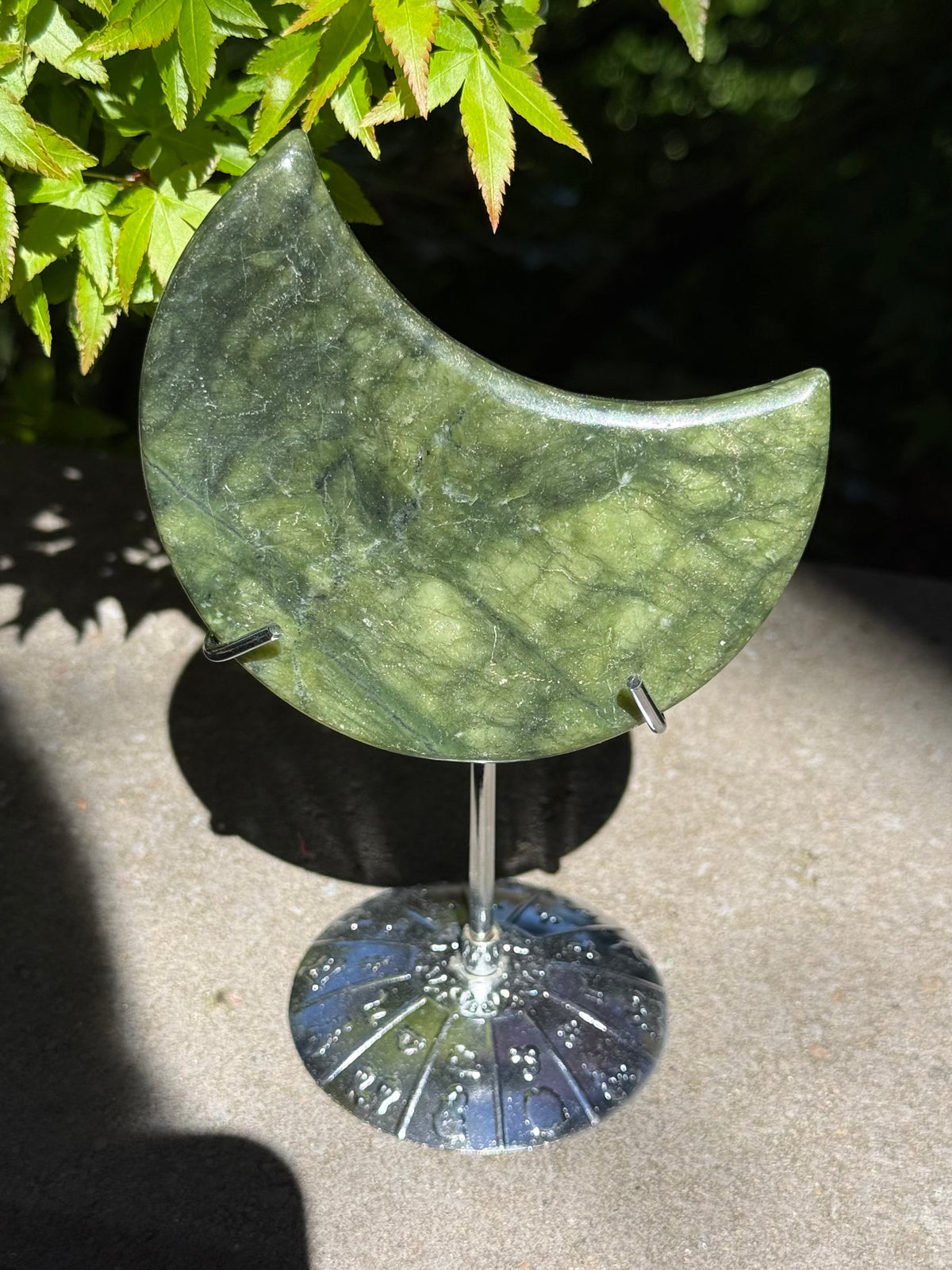 Green Jade Moon on Stand