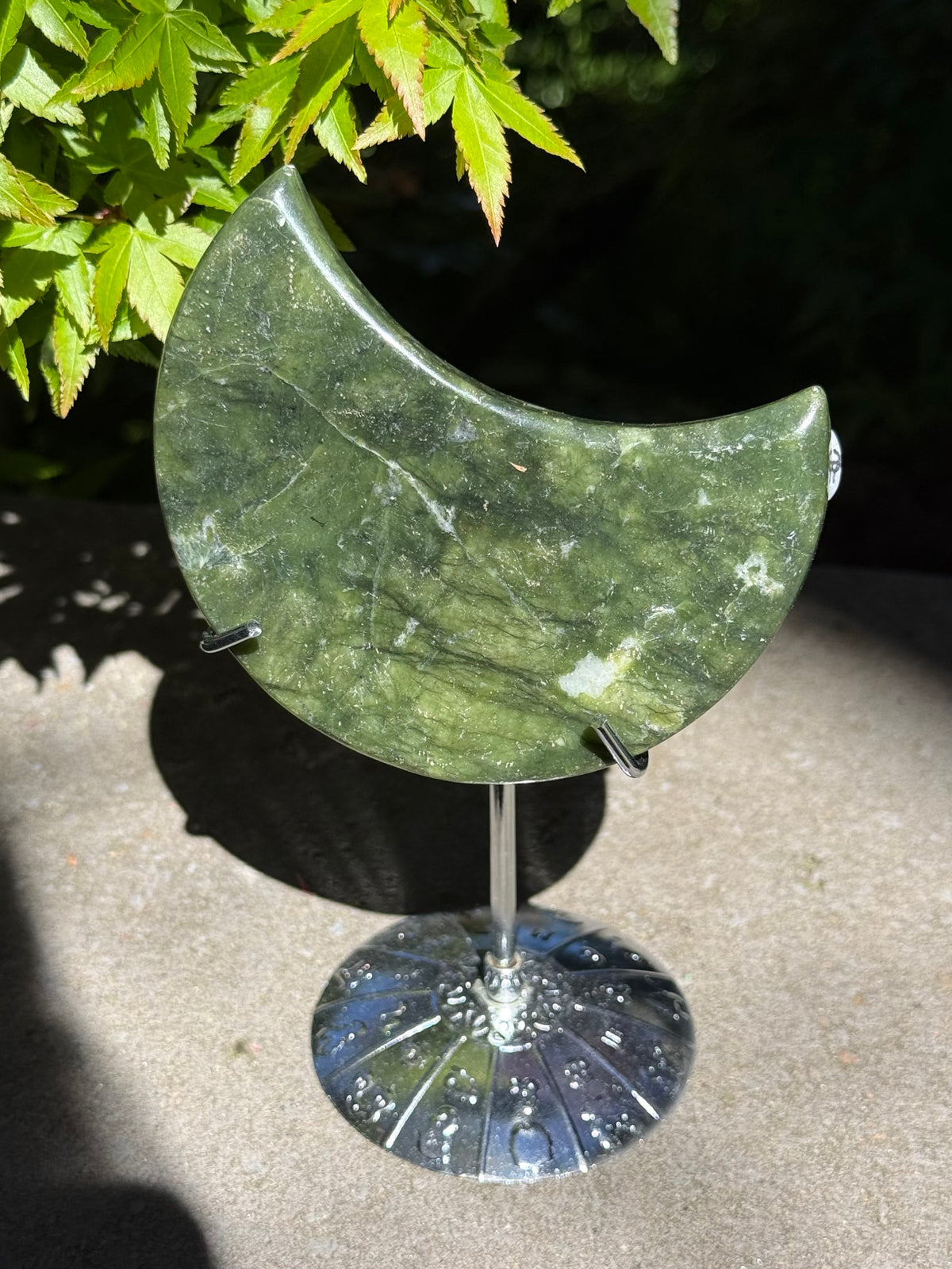 Green Jade Moon on Stand