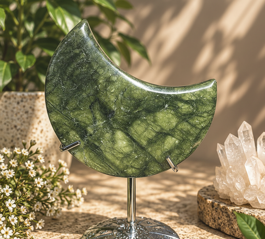 Green Jade Moon on Stand