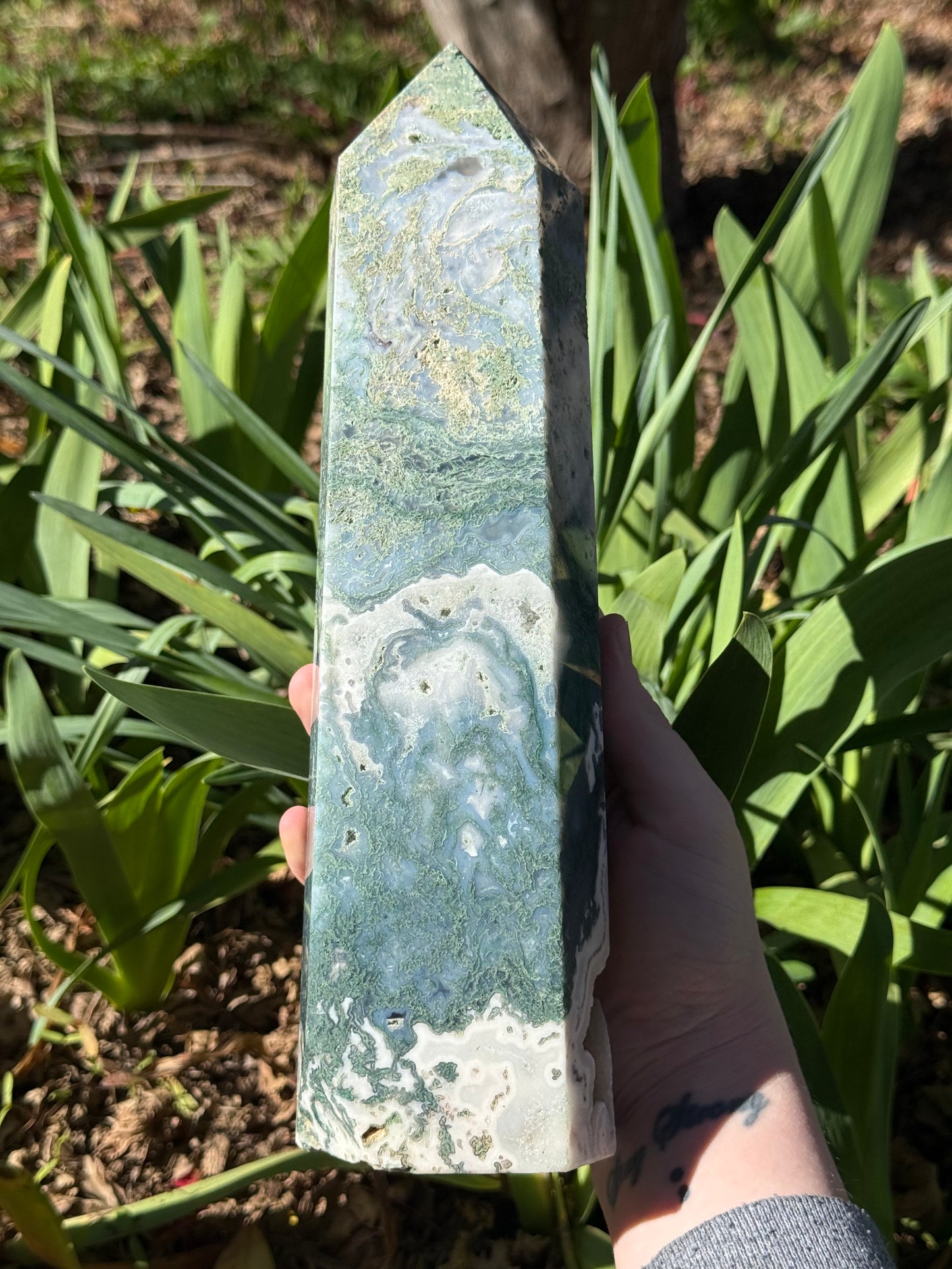 XL Moss Agate Druzy Tower