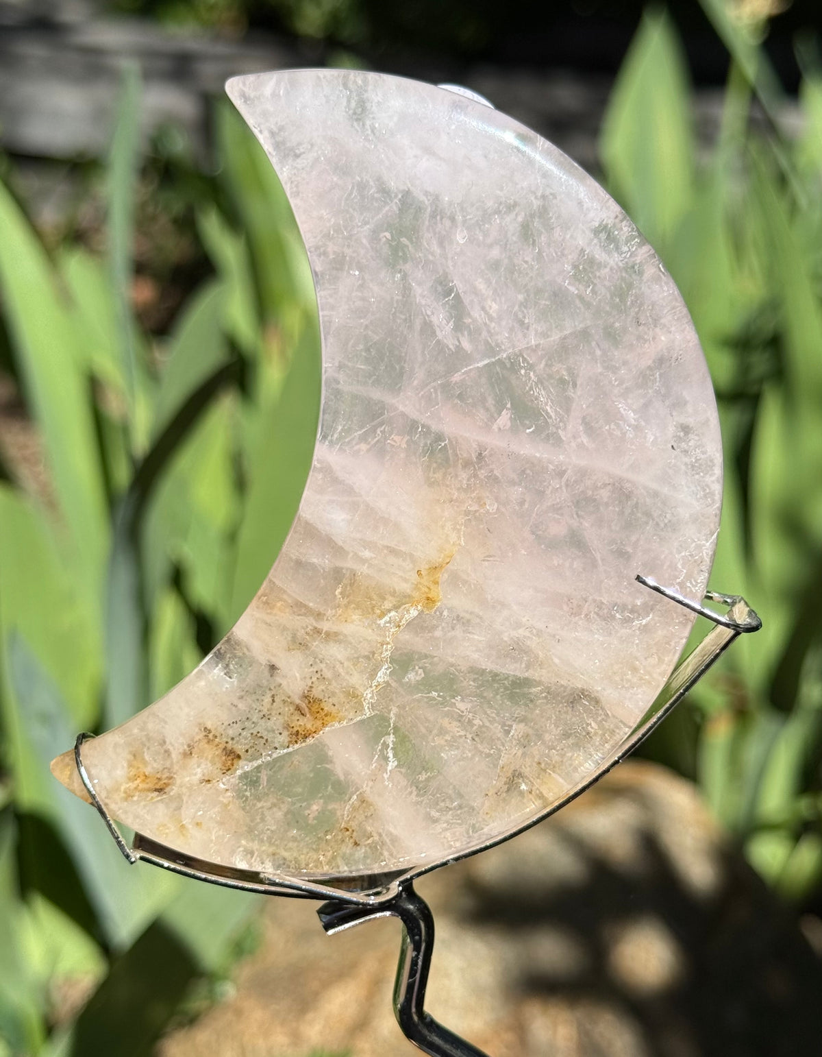 Dendritic Rose Quartz Moons on Stand