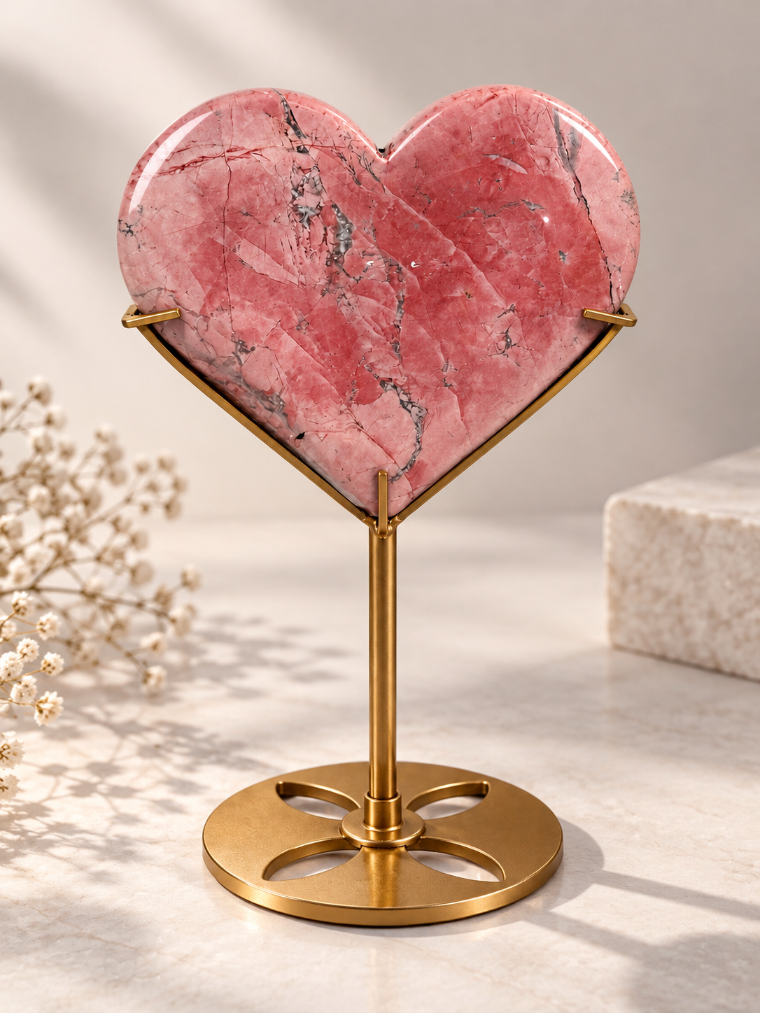Pink Petrified Wood Heart on Custom Stand